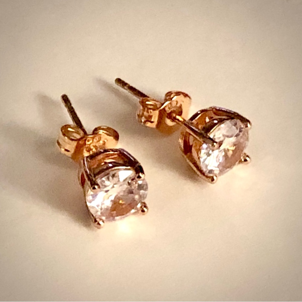 18k Rose Gold Plated 925 Sterling Silver Solitaire Earrings